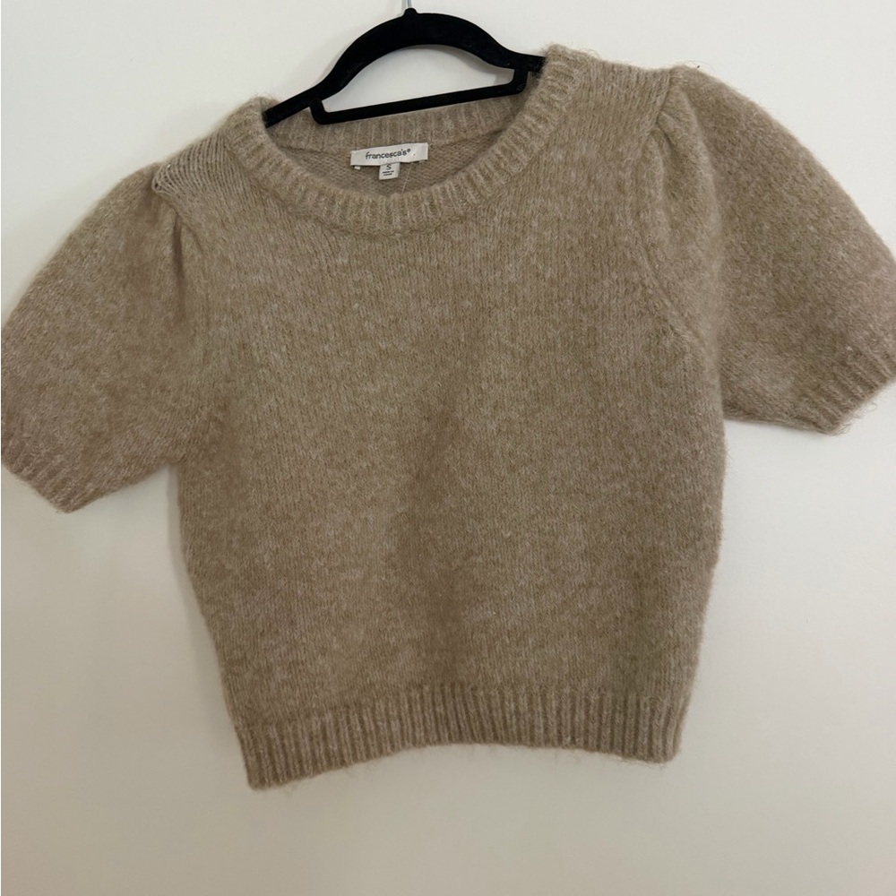 Francesca’s Soft Knit Short Sleeve Sweater in Taupe